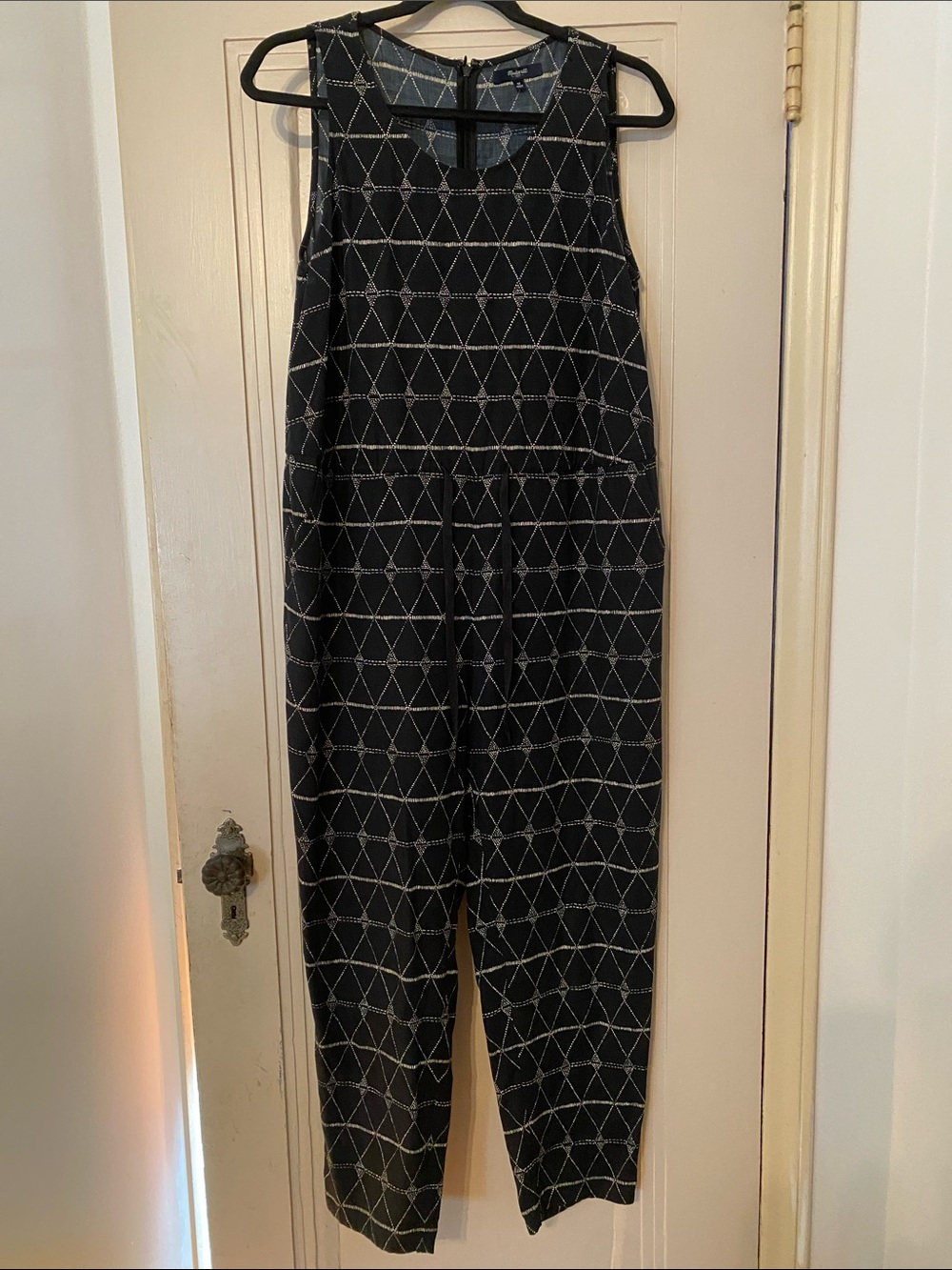 Madewell Sleeveless Black Geometric Jumpsuit Size Medium